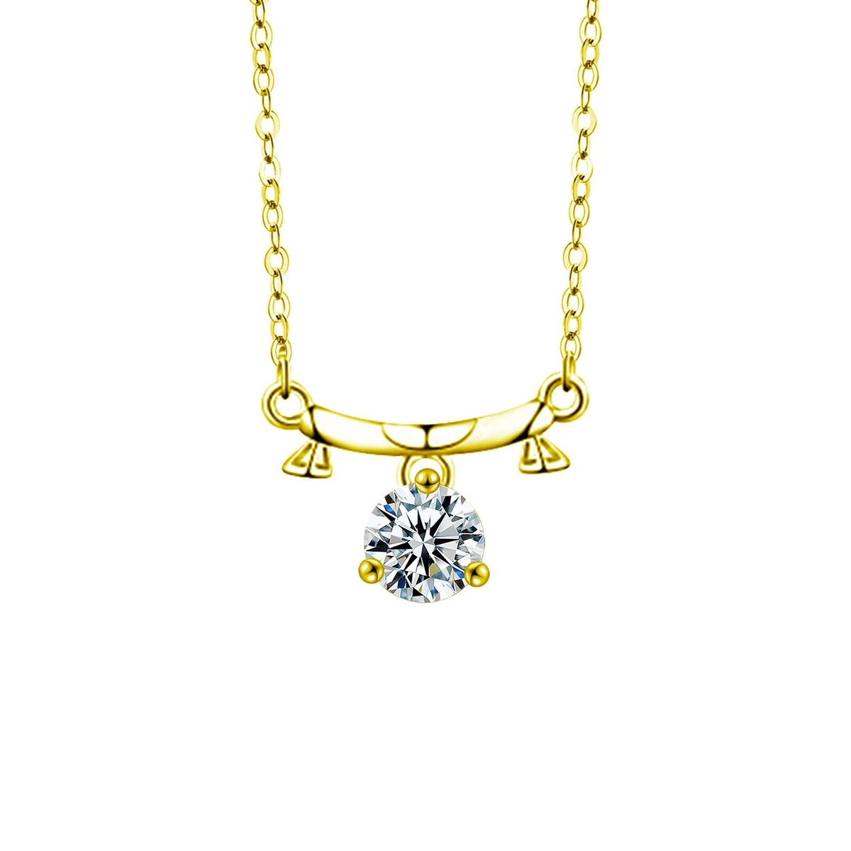 Zodiac Round Moissanite Necklace in Gold-Plated S925 sterling silver white background product photo showing zodiac pendant series with a 1 ct round moissanite center