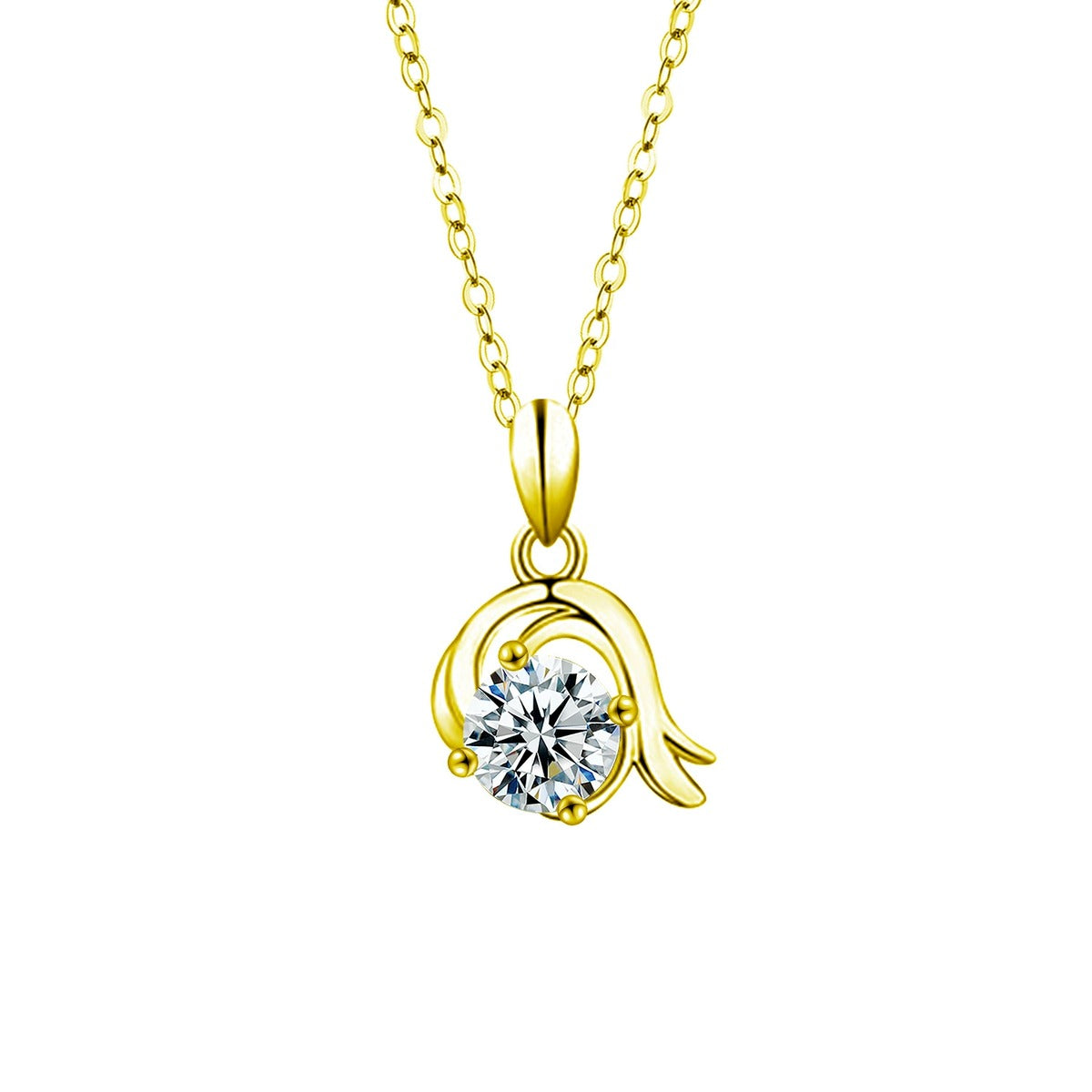 Zodiac Round Moissanite Necklace in Gold-Plated S925 sterling silver white background product photo showing zodiac pendant series with a 1 ct round moissanite center