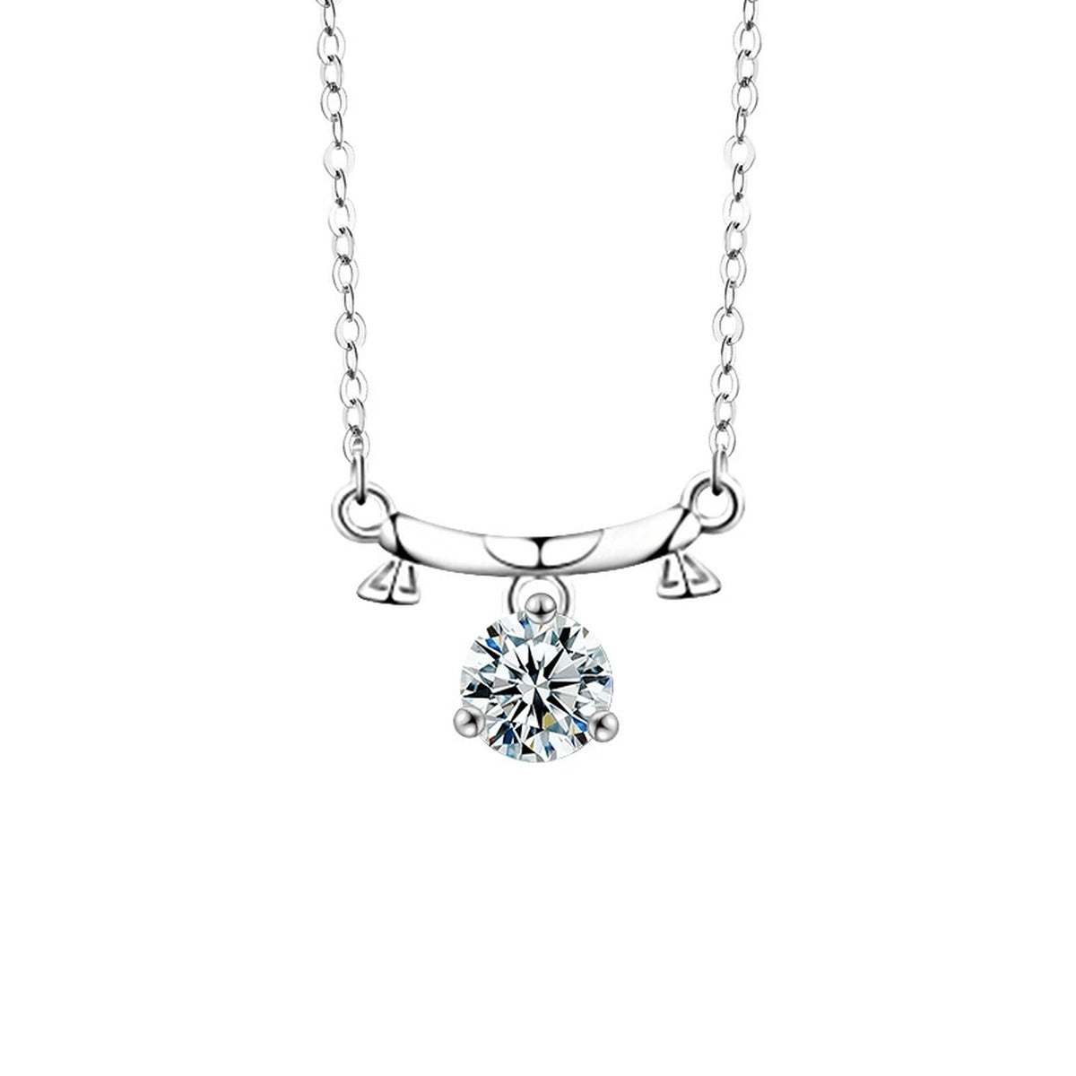 Zodiac Round Moissanite Necklace in Gold-Plated S925 sterling silver white background product photo showing zodiac pendant series with a 1 ct round moissanite center