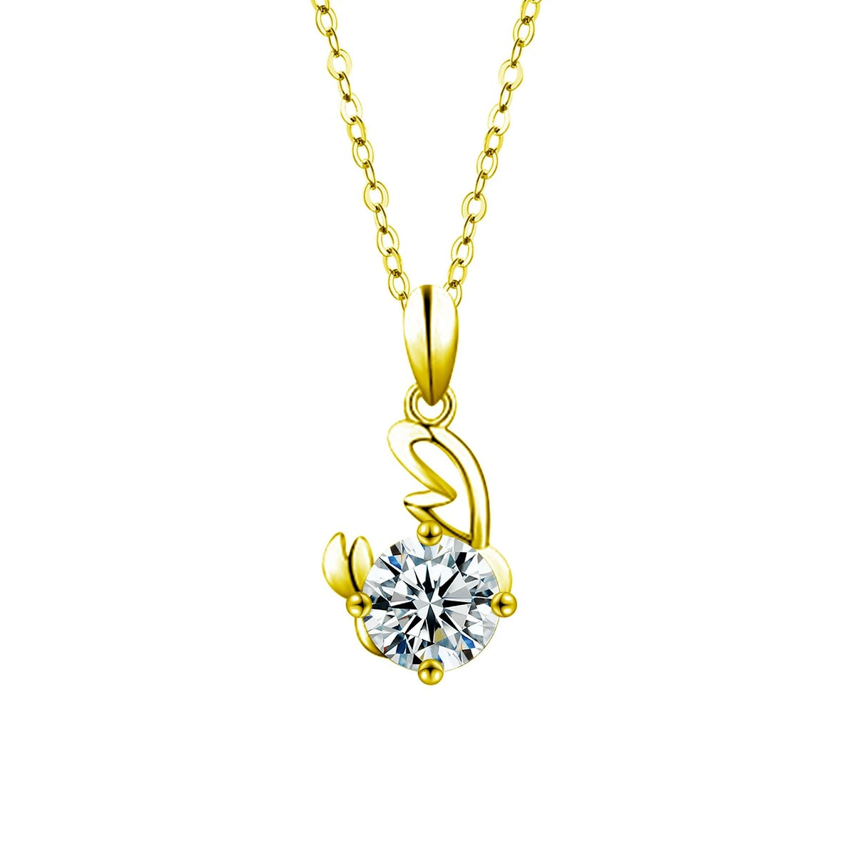 Zodiac Round Moissanite Necklace in Gold-Plated S925 sterling silver white background product photo showing zodiac pendant series with a 1 ct round moissanite center