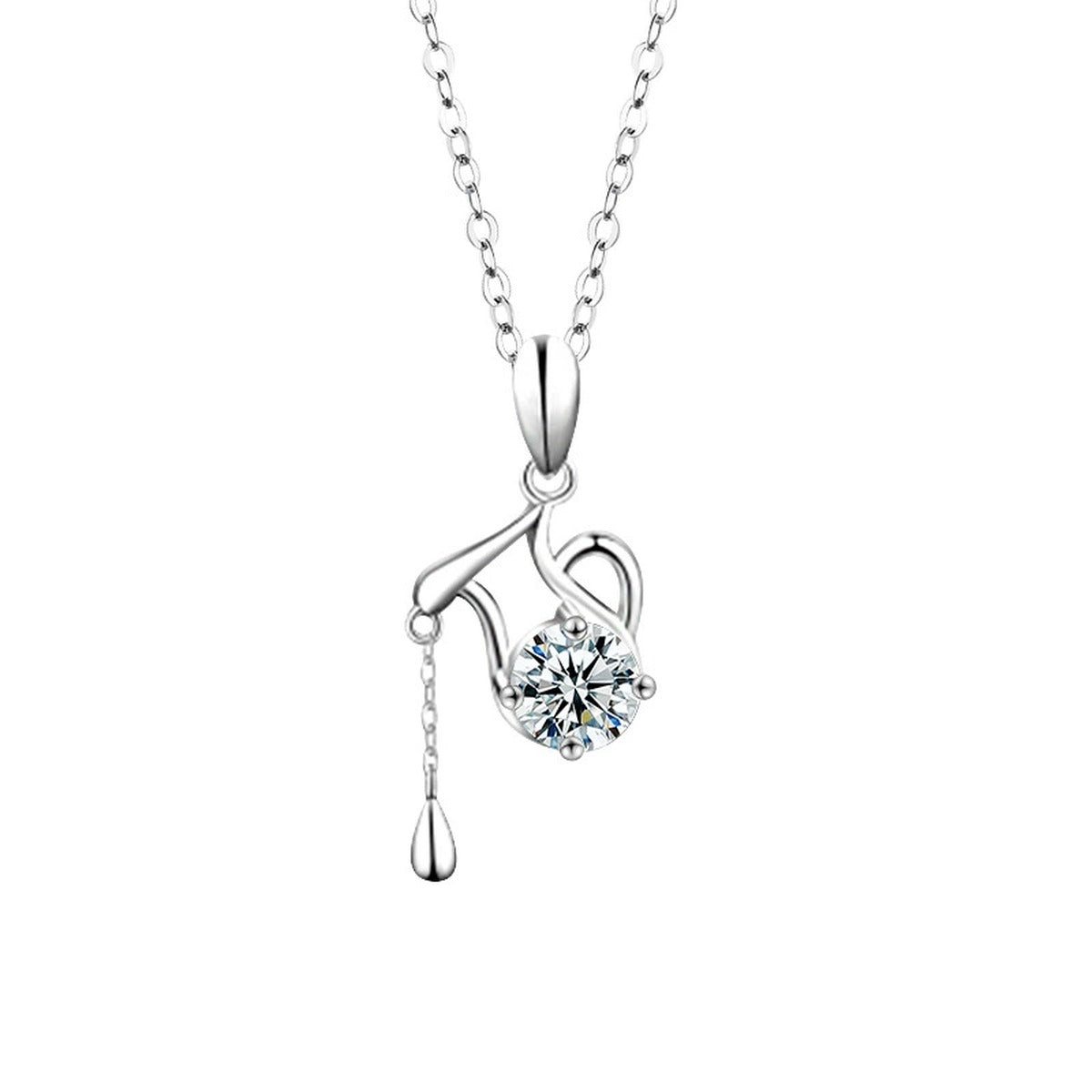 Zodiac Round Moissanite Necklace in Gold-Plated S925 sterling silver white background product photo showing zodiac pendant series with a 1 ct round moissanite center