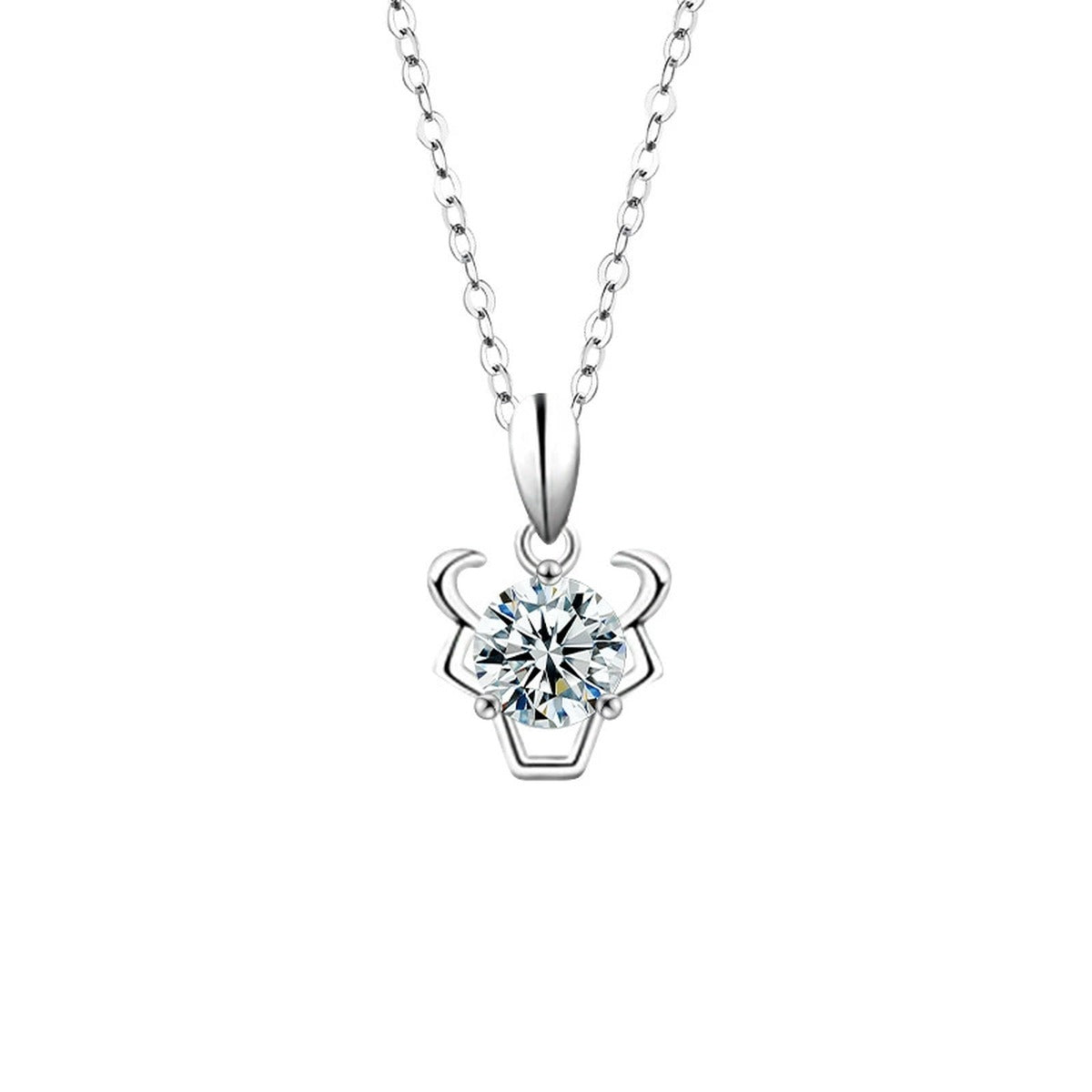 Zodiac Round Moissanite Necklace in Gold-Plated S925 sterling silver white background product photo showing zodiac pendant series with a 1 ct round moissanite center