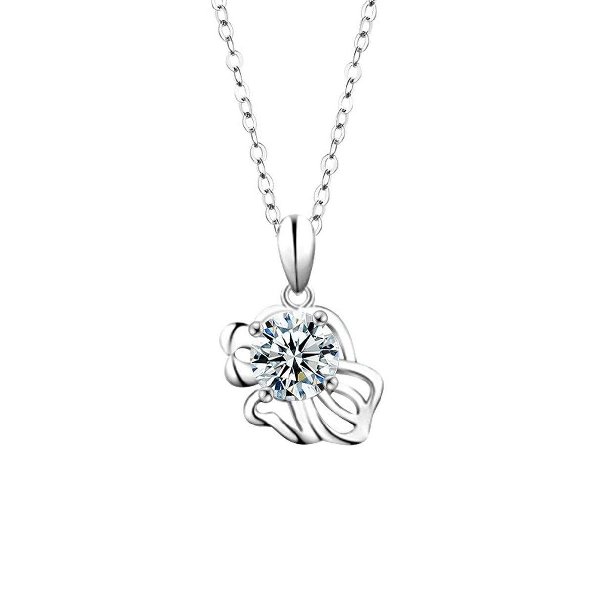 Zodiac Round Moissanite Necklace in Gold-Plated S925 sterling silver white background product photo showing zodiac pendant series with a 1 ct round moissanite center