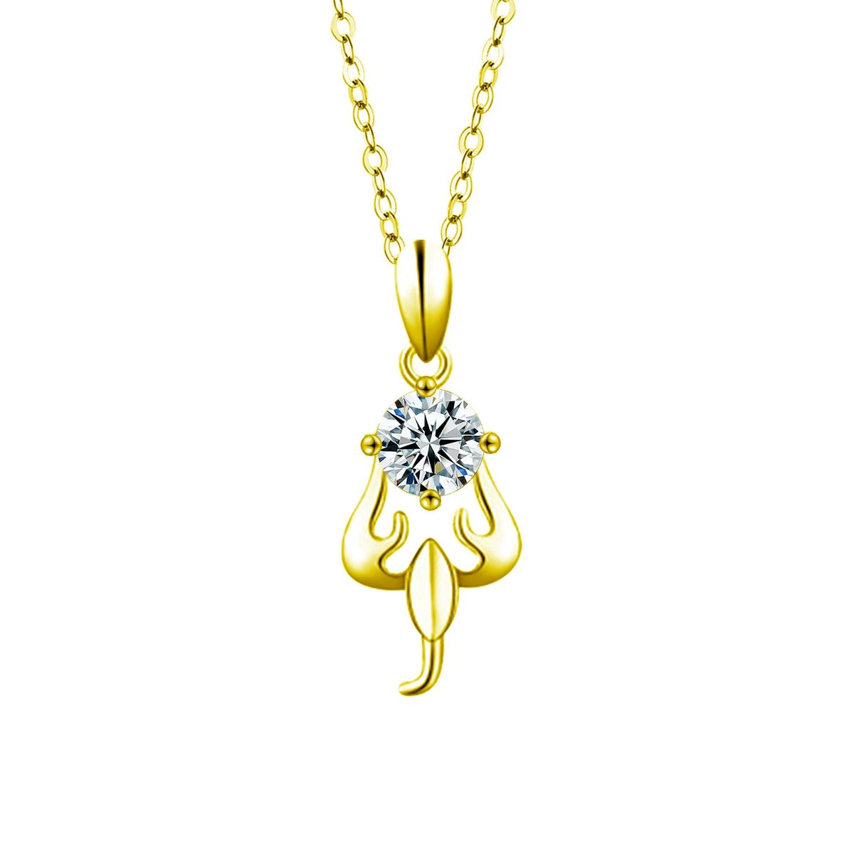 Zodiac Round Moissanite Necklace in Gold-Plated S925 sterling silver angled necklace detail showing pendant profile
