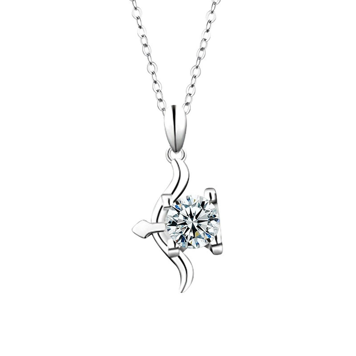Zodiac Round Moissanite Necklace in Gold-Plated S925 sterling silver white background product photo showing zodiac pendant series with a 1 ct round moissanite center