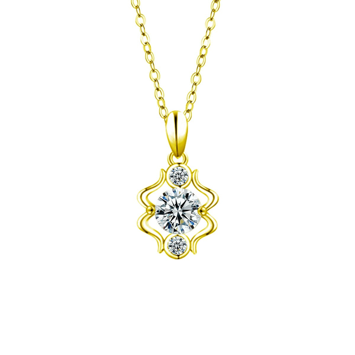 Zodiac Round Moissanite Necklace in Gold-Plated S925 sterling silver additional product styling view showing chain and pendant