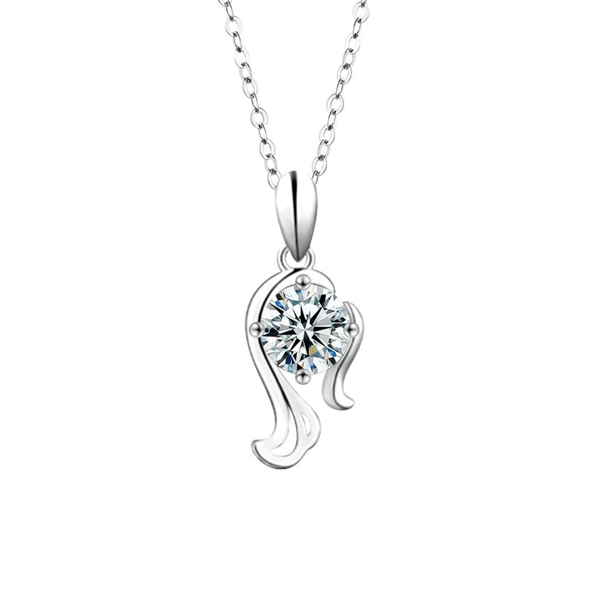 Zodiac Round Moissanite Necklace in Gold-Plated S925 sterling silver white background product photo showing zodiac pendant series with a 1 ct round moissanite center
