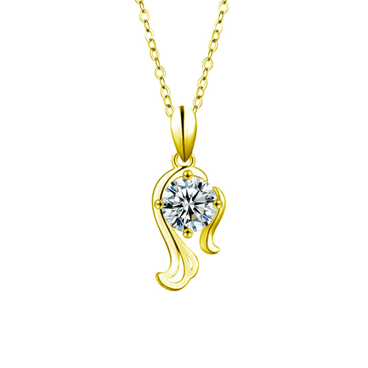 Zodiac Round Moissanite Necklace in Gold-Plated S925 sterling silver additional product styling view showing chain and pendant