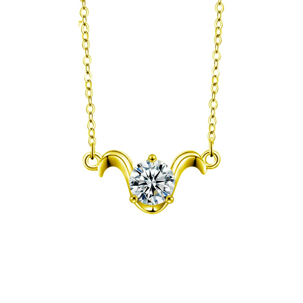 Zodiac Round Moissanite Necklace in Gold-Plated S925 sterling silver additional product styling view showing chain and pendant