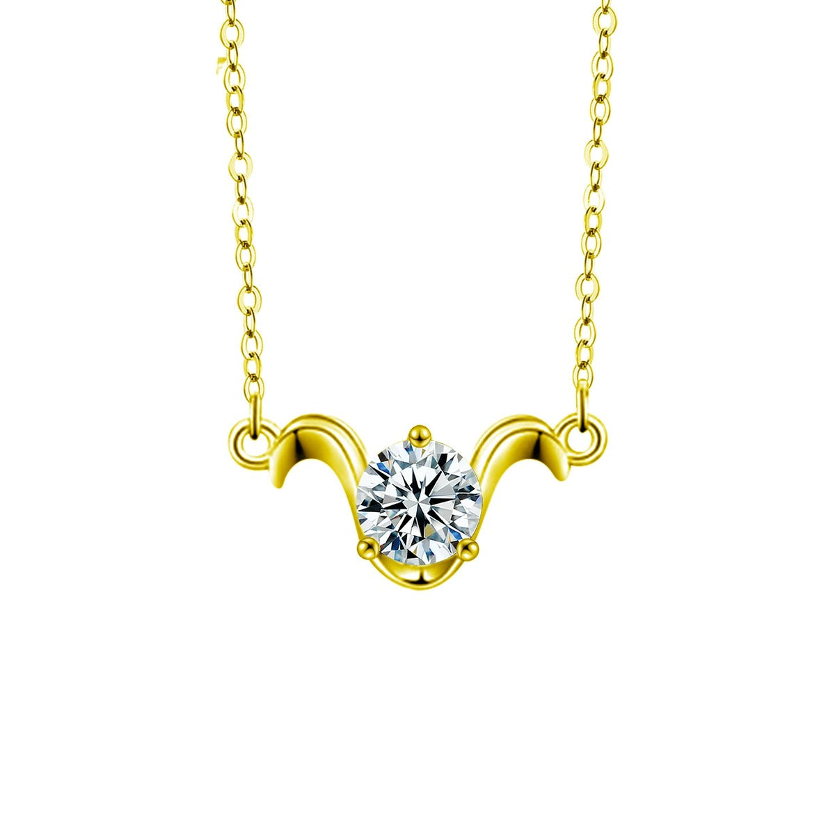 Zodiac Round Moissanite Necklace in Gold-Plated S925 sterling silver additional product styling view showing chain and pendant