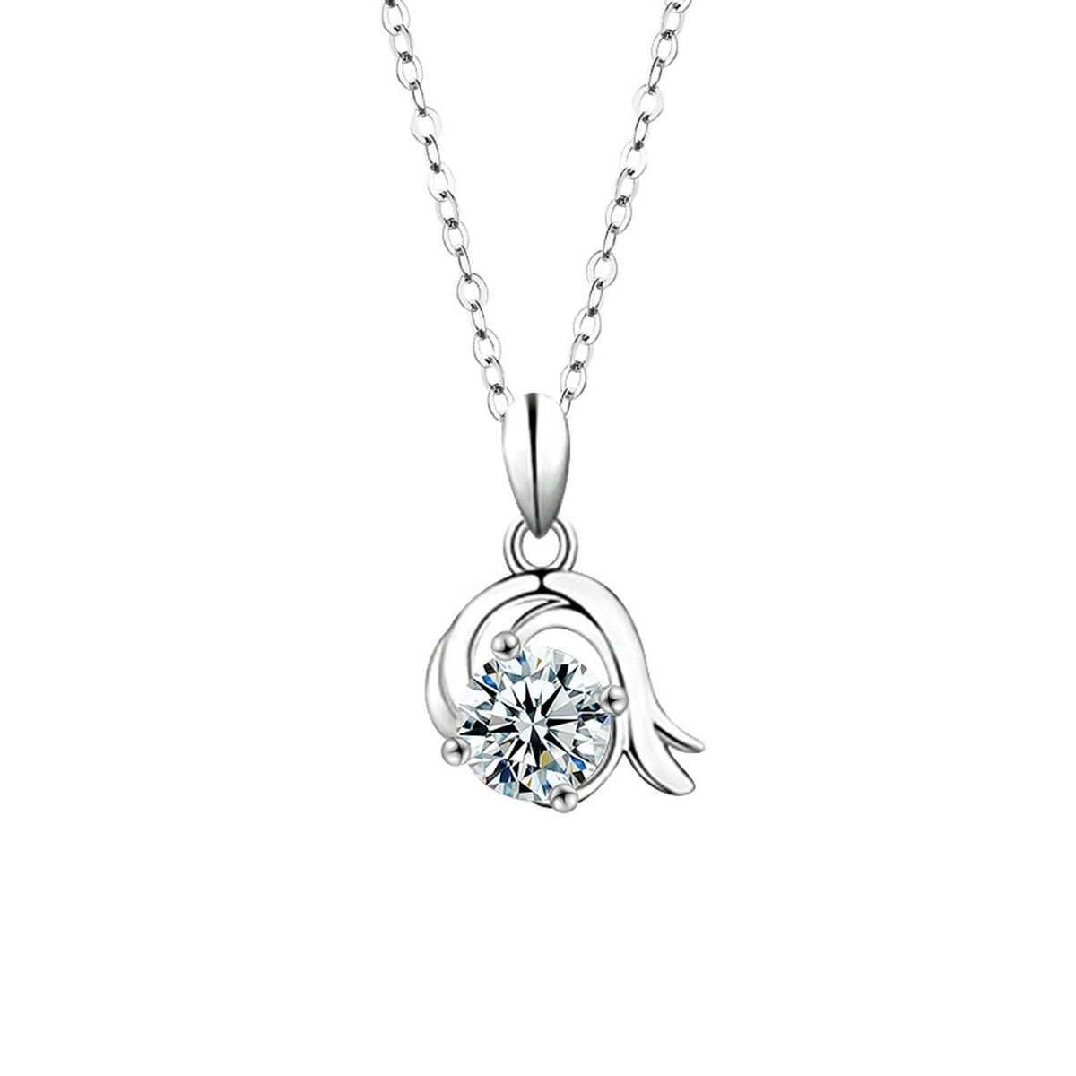 Zodiac Round Moissanite Necklace in Gold-Plated S925 sterling silver white background product photo showing zodiac pendant series with a 1 ct round moissanite center