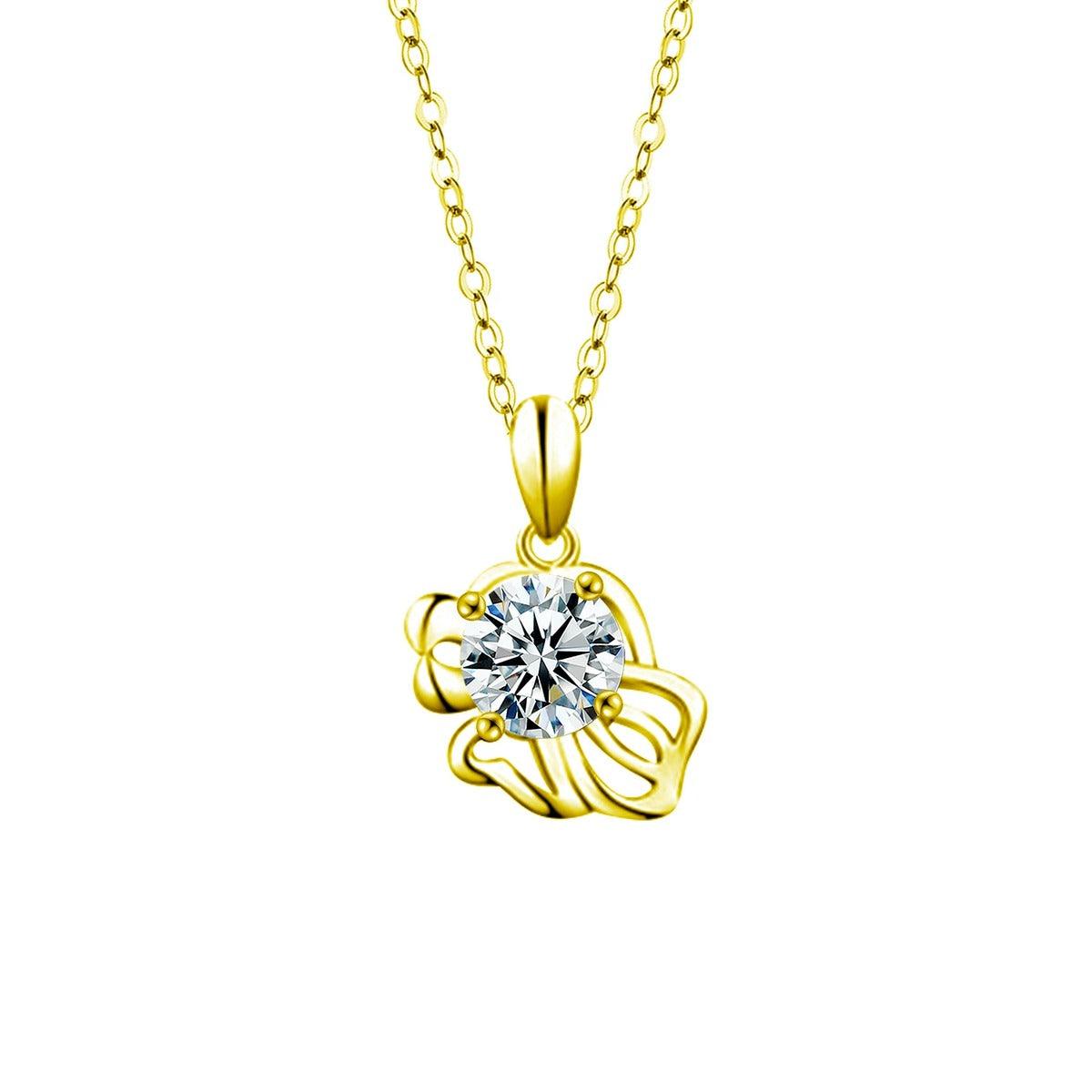 Zodiac Round Moissanite Necklace in Gold-Plated S925 sterling silver additional product styling view showing chain and pendant