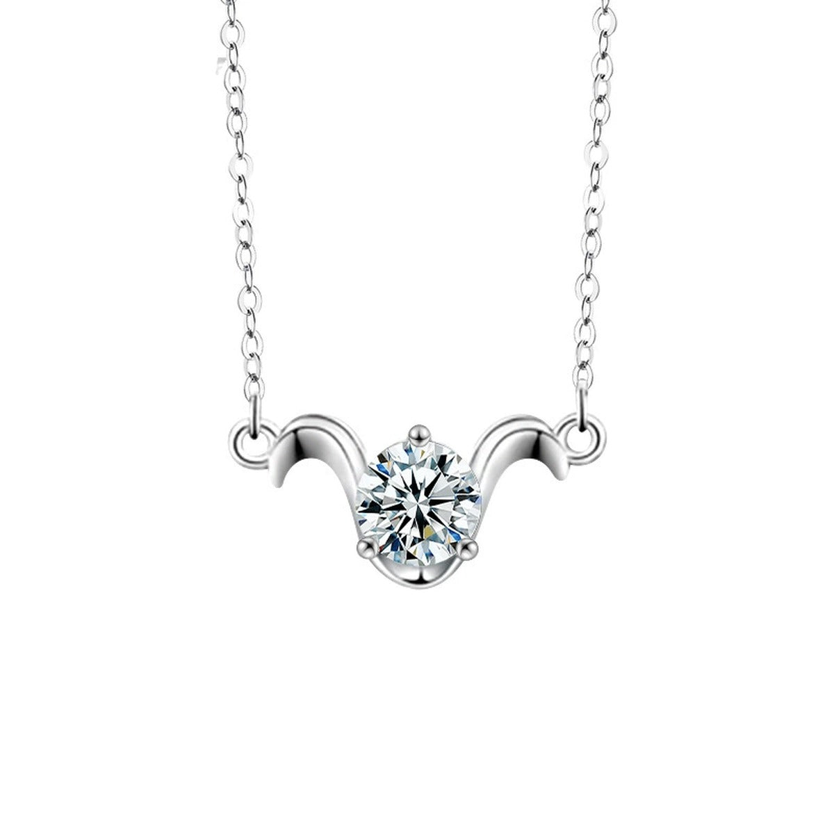 Zodiac Round Moissanite Necklace in Gold-Plated S925 sterling silver white background product photo showing zodiac pendant series with a 1 ct round moissanite center