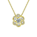 Pinwheel Round Moissanite Necklace with CZ in Gold-Plated S925 sterling silver white background product photo showing pinwheel pendant with a 0.5 ct round moissanite and CZ accents