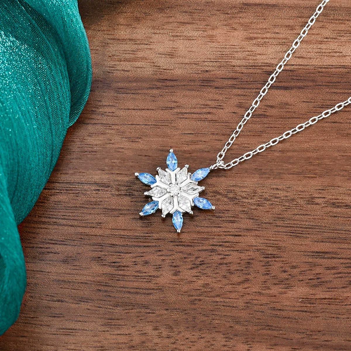 Blue CZ Snowflake Moissanite Necklace in White Gold-Plated S925 sterling silver additional product styling view