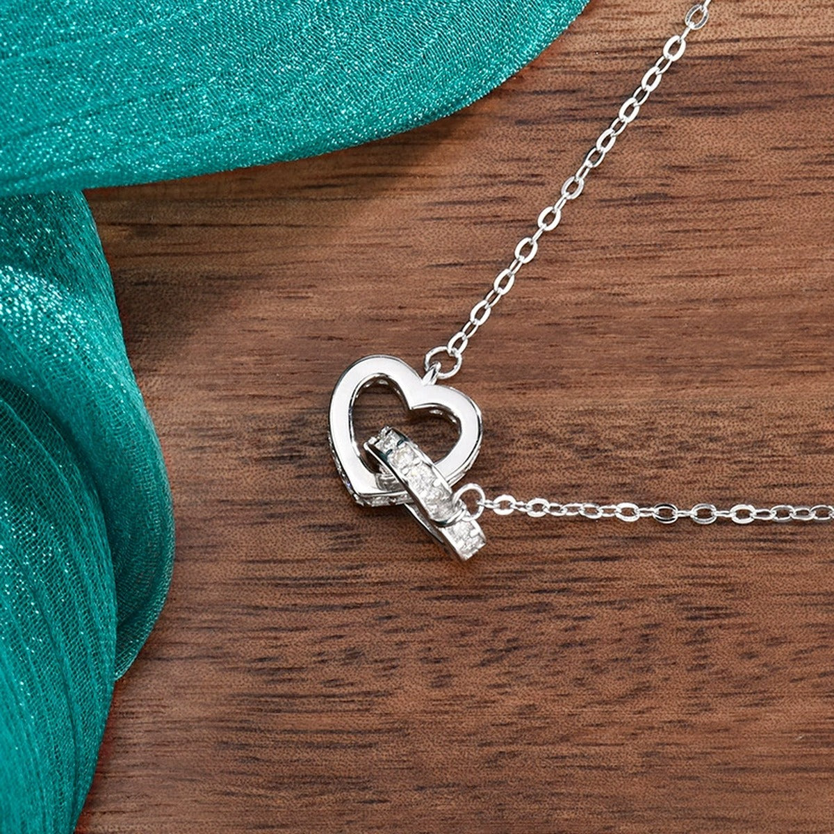 Interlocking Heart Moissanite Necklace in White Gold-Plated S925 sterling silver additional product styling view