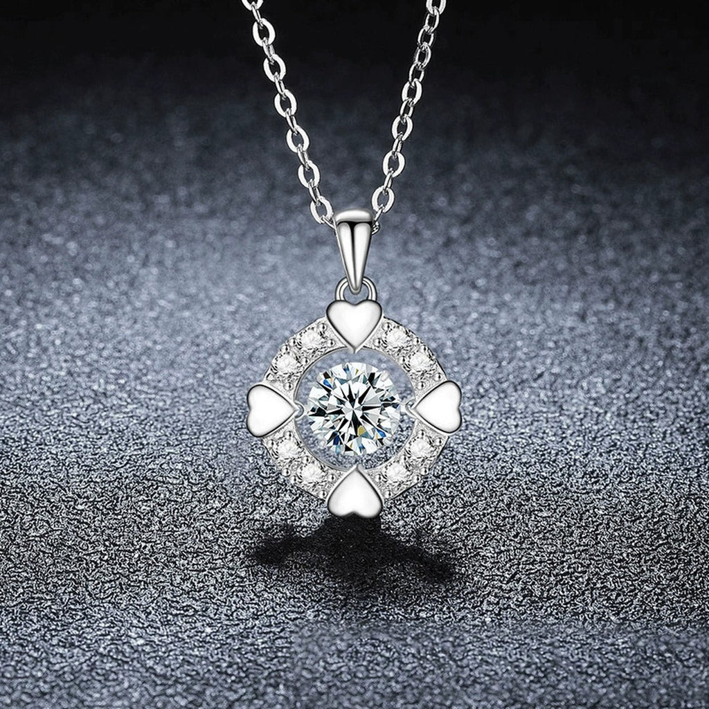 Heart Circle Round Moissanite Necklace with CZ in Gold-Plated S925 sterling silver close-up styled product scene showing pendant setting