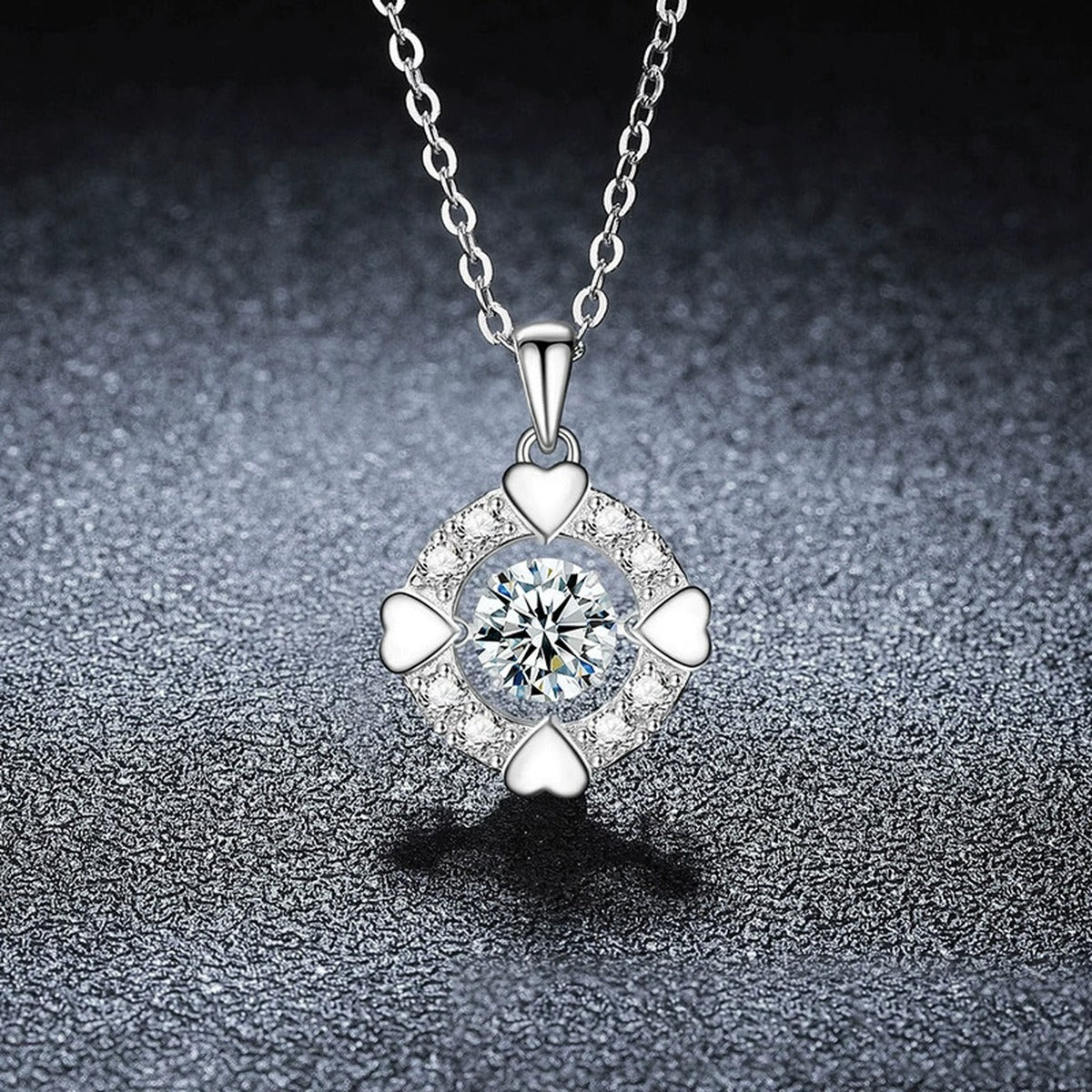 Heart Circle Round Moissanite Necklace with CZ in Gold-Plated S925 sterling silver close-up styled product scene showing pendant setting