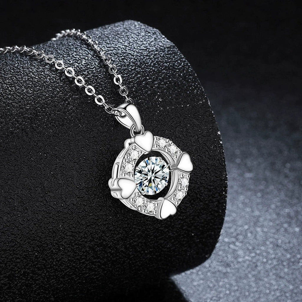 Heart Circle Round Moissanite Necklace with CZ in Gold-Plated S925 sterling silver display scene showing chain and stone layout