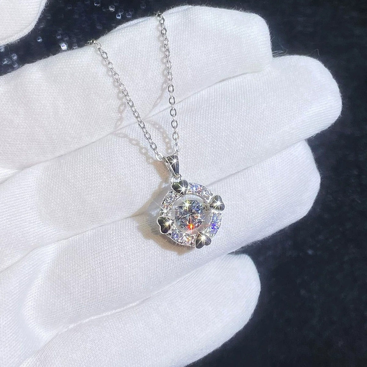 Heart Circle Round Moissanite Necklace with CZ in Gold-Plated S925 sterling silver angled product detail view