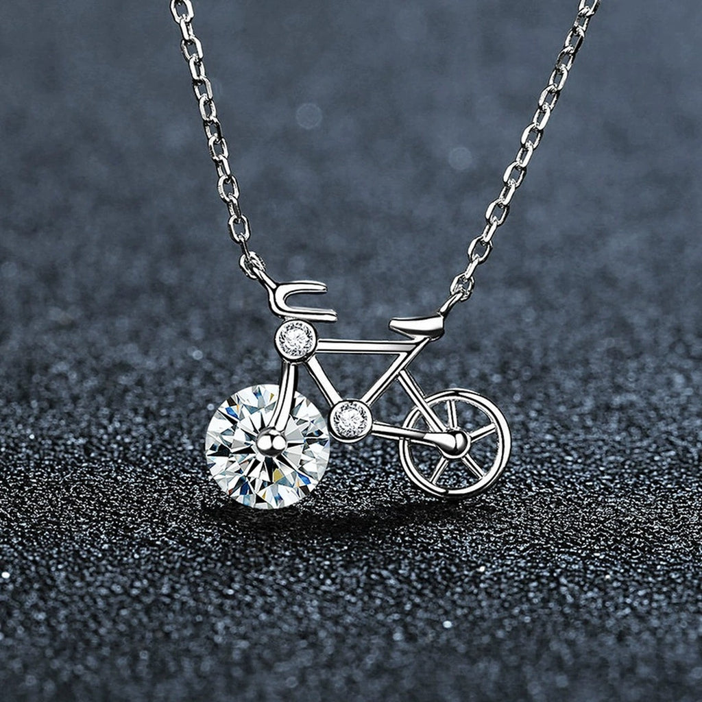 Bicycle Round Moissanite Necklace in Gold-Plated S925 sterling silver close-up styled product scene showing pendant setting