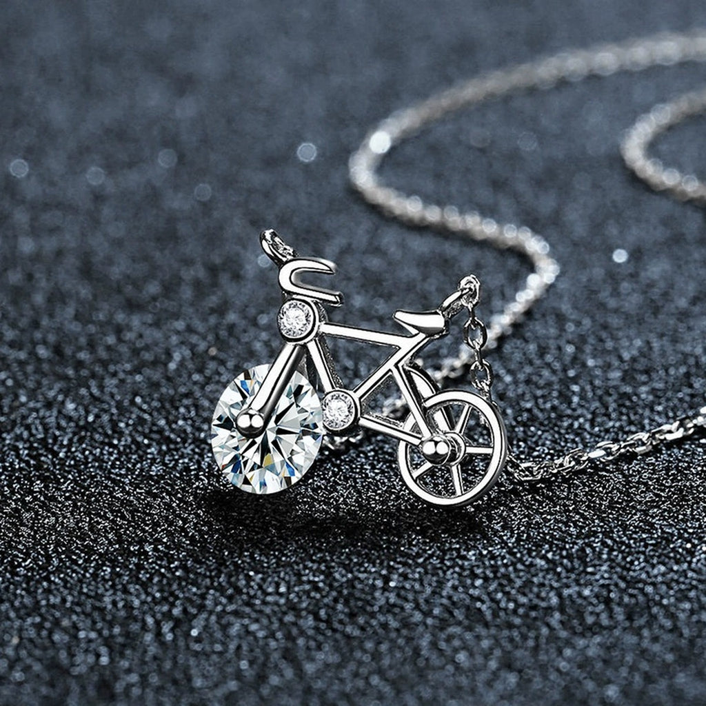 Bicycle Round Moissanite Necklace in Gold-Plated S925 sterling silver display scene showing chain and stone layout