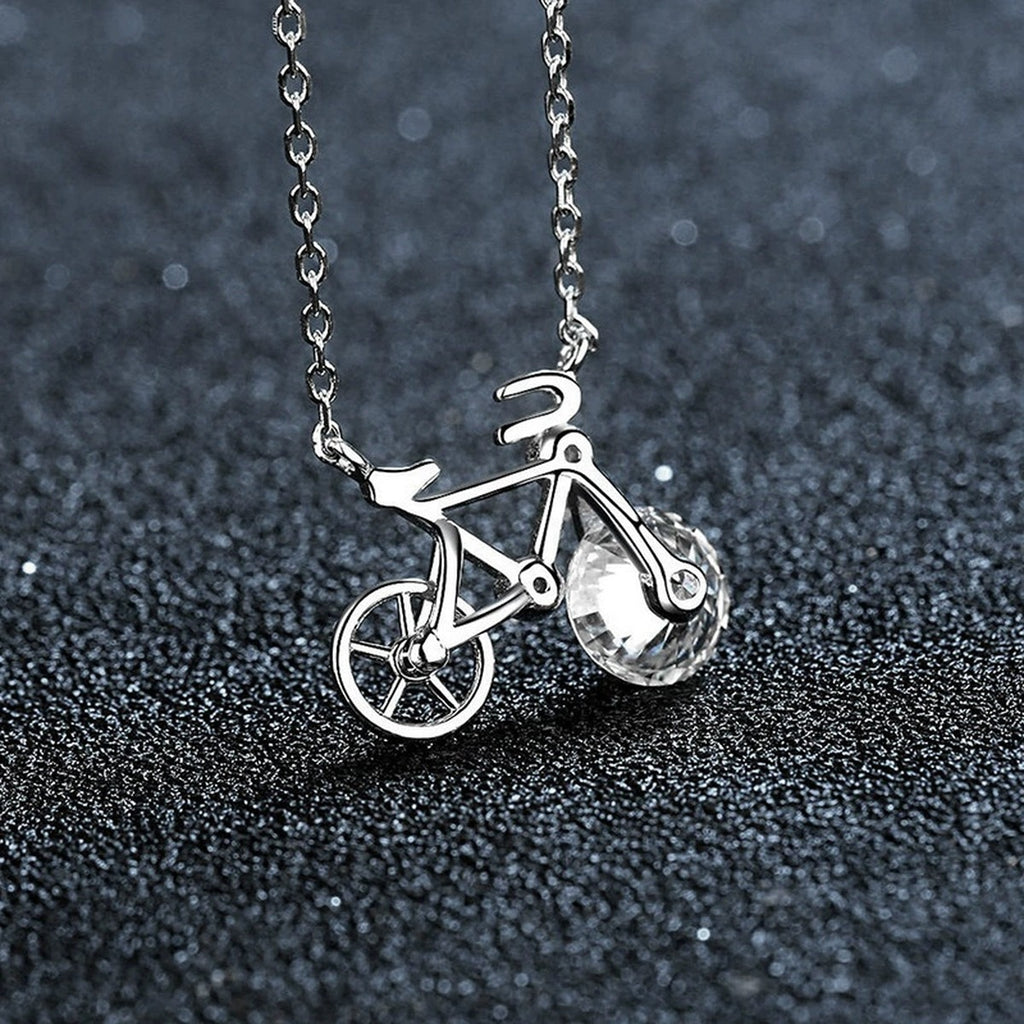 Bicycle Round Moissanite Necklace in Gold-Plated S925 sterling silver angled product detail view