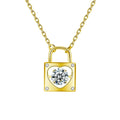 Heart Lock Round Moissanite Necklace in Gold-Plated S925 sterling silver white background front product view showing geometric padlock pendant centered with a heart-shaped round moissanite setting