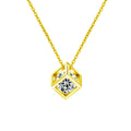 Open Cube Round Moissanite Necklace in Gold-Plated S925 sterling silver white background front product view showing open geometric cube pendant framing a round moissanite center