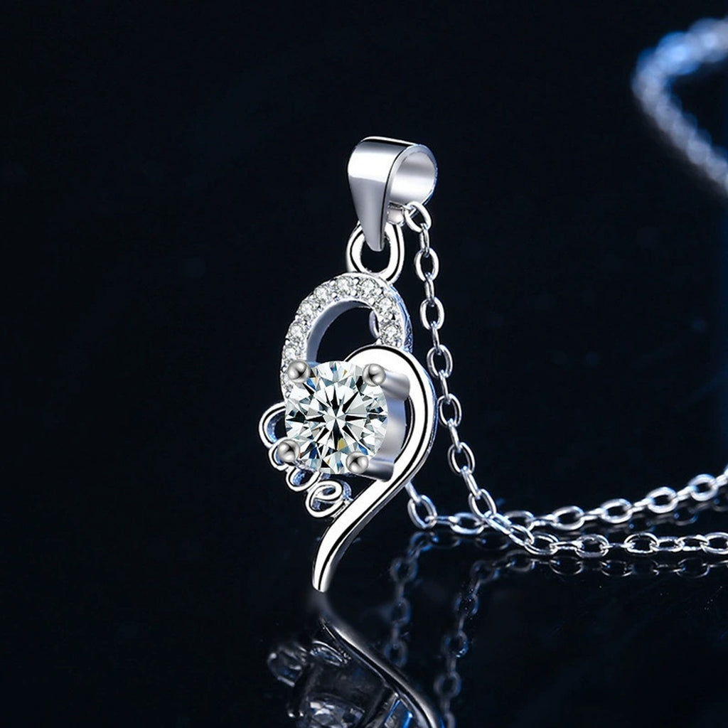 Love Heart Round Moissanite Necklace with CZ in Gold-Plated S925 sterling silver close-up styled product scene showing pendant setting