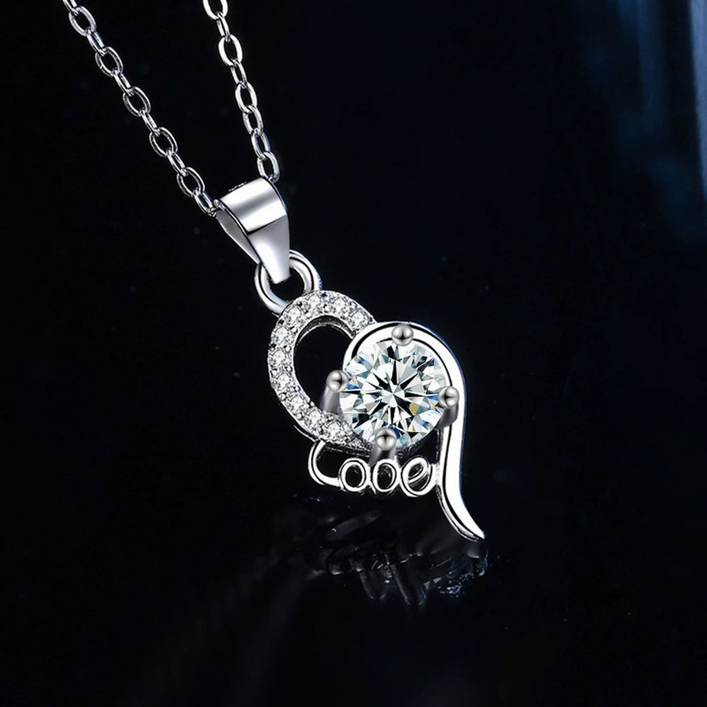 Love Heart Round Moissanite Necklace with CZ in Gold-Plated S925 sterling silver angled product detail view