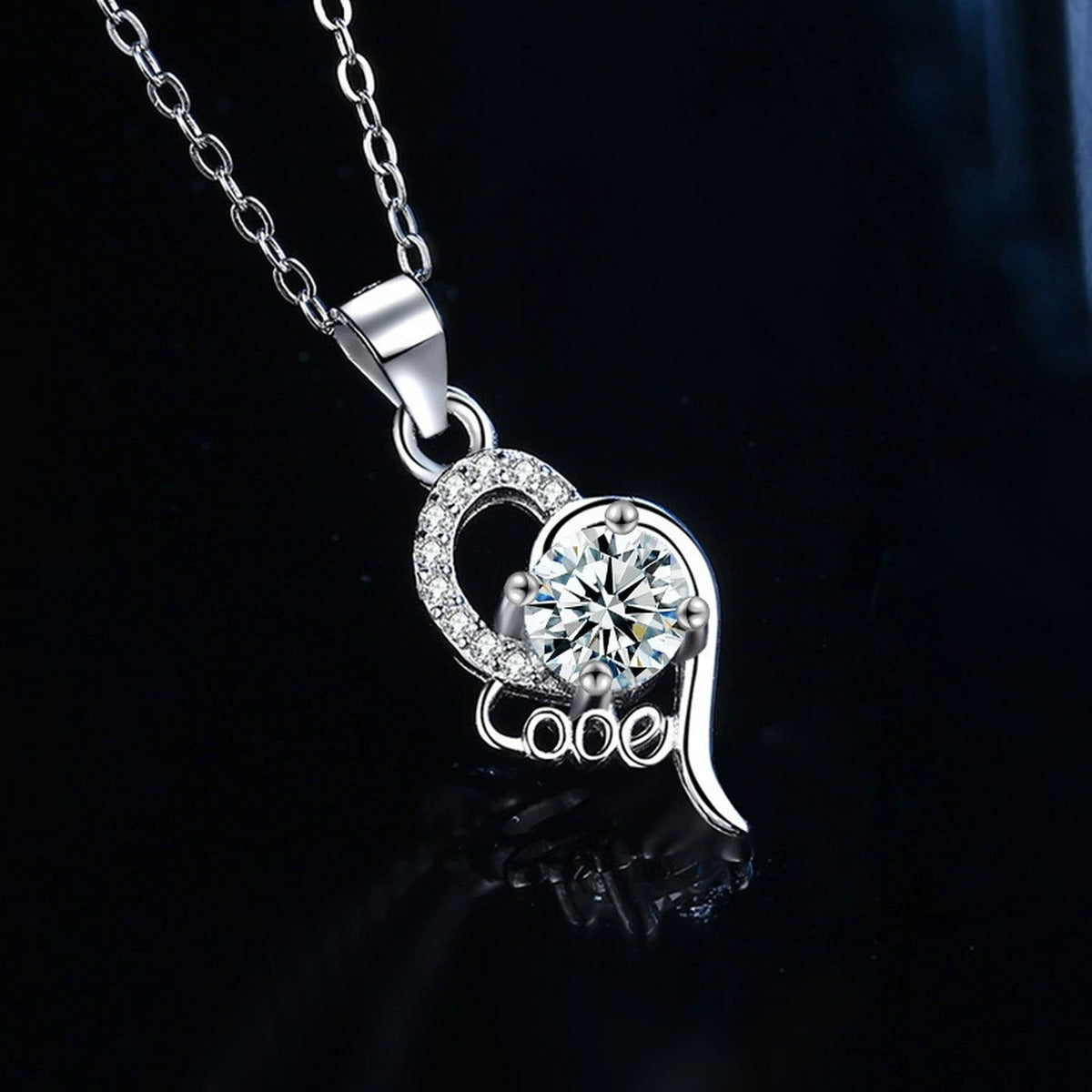 Love Heart Round Moissanite Necklace with CZ in Gold-Plated S925 sterling silver angled product detail view