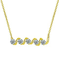 Spiral Five-Stone Round Moissanite Bar Necklace in Gold-Plated S925 sterling silver white background product photo showing spiral bar necklace with five round moissanite stones