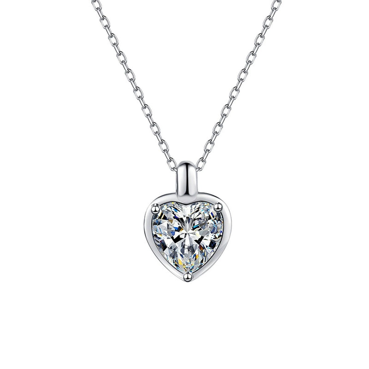 Heart Cut Moissanite Solitaire Necklace in Gold-Plated S925 sterling silver alternate metal color white background product view showing heart-cut moissanite solitaire held in a softly framed pendant setting
