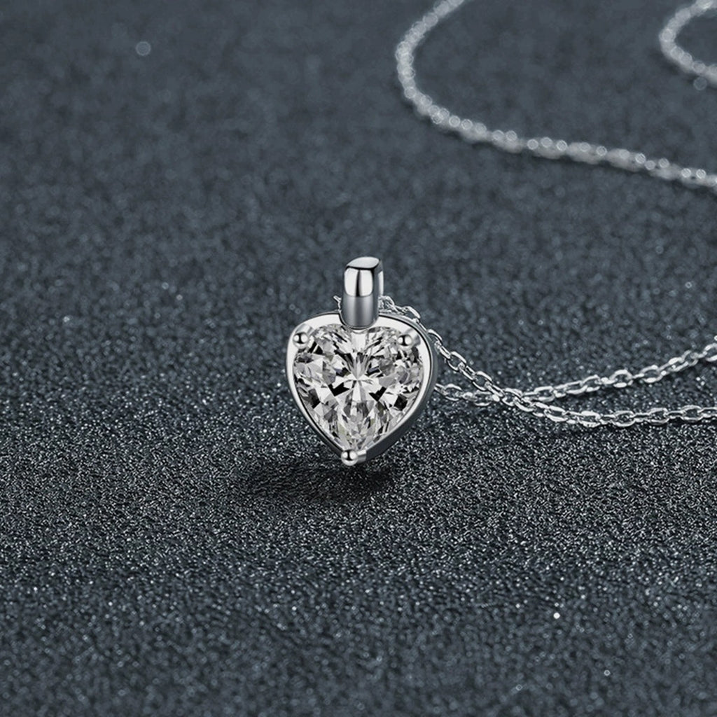 Heart Cut Moissanite Solitaire Necklace in Gold-Plated S925 sterling silver display scene showing chain and stone layout