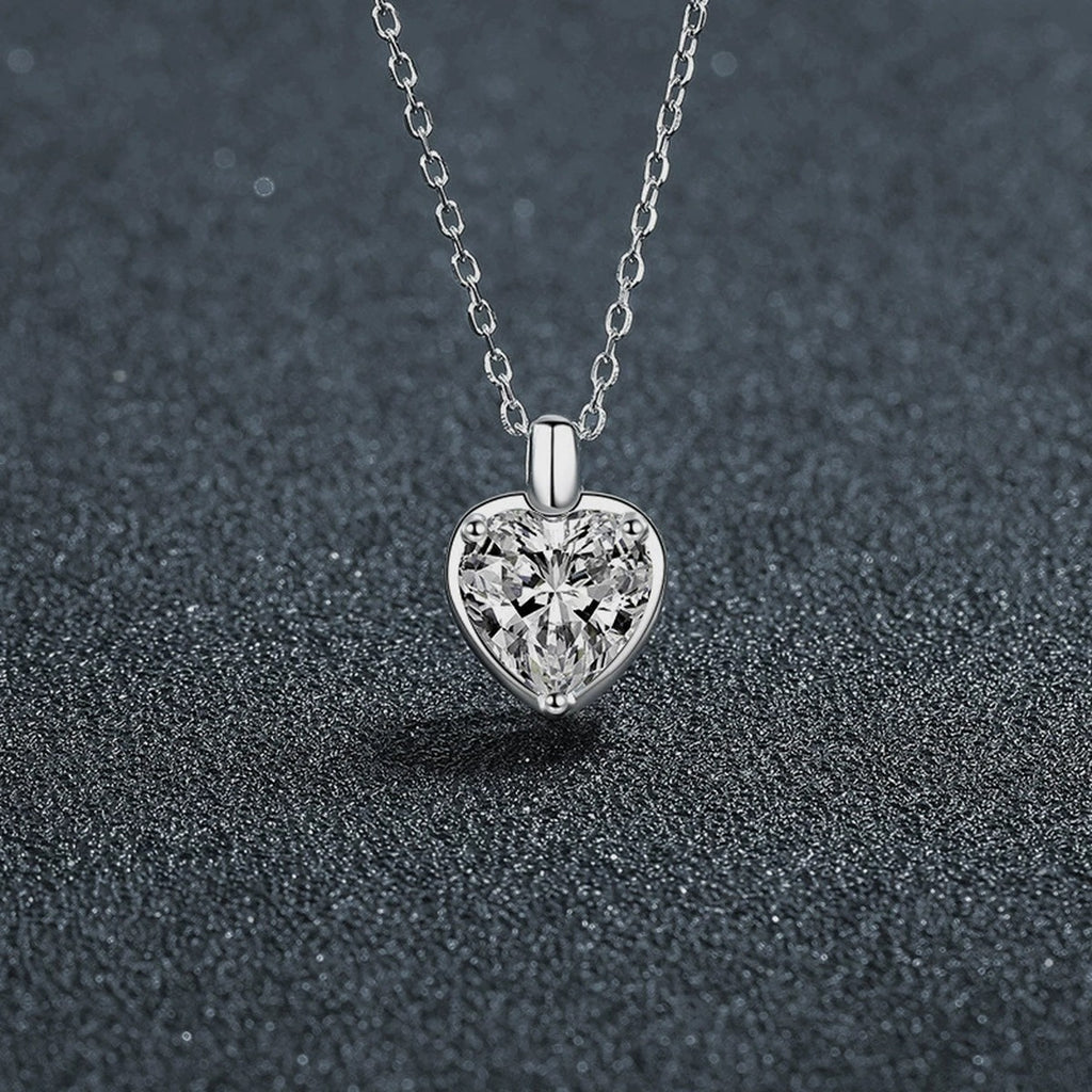 Heart Cut Moissanite Solitaire Necklace in Gold-Plated S925 sterling silver angled product detail view