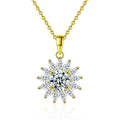 Sunburst Round Moissanite Necklace with CZ in Gold-Plated S925 sterling silver white background front product view showing radiant sunburst pendant centered with a round moissanite and CZ rays