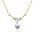 Wheat Branch Round Moissanite Necklace with CZ in Gold-Plated S925 sterling silver white background front product view showing wheat-inspired branch necklace ending in a round moissanite drop