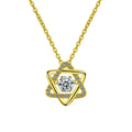 Six-Point Star Round Moissanite Necklace with CZ in Gold-Plated S925 sterling silver white background front product view showing interlaced six-point star pendant centered with a round moissanite