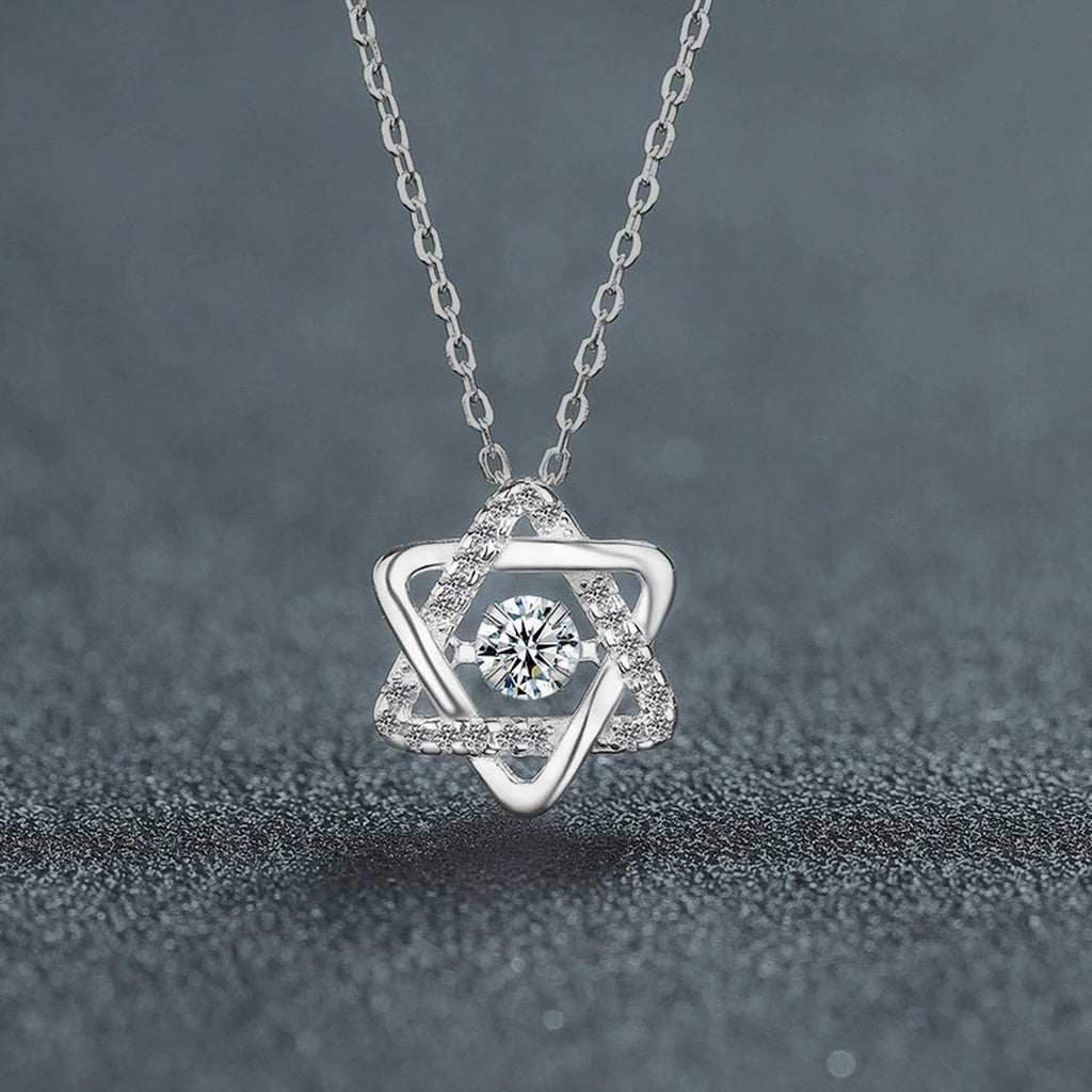 Six-Point Star Round Moissanite Necklace with CZ in Gold-Plated S925 sterling silver display scene showing chain and stone layout