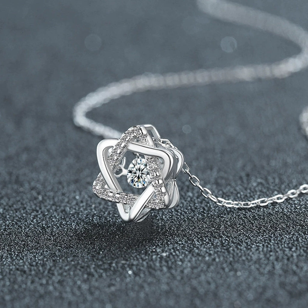 Six-Point Star Round Moissanite Necklace with CZ in Gold-Plated S925 sterling silver angled product detail view