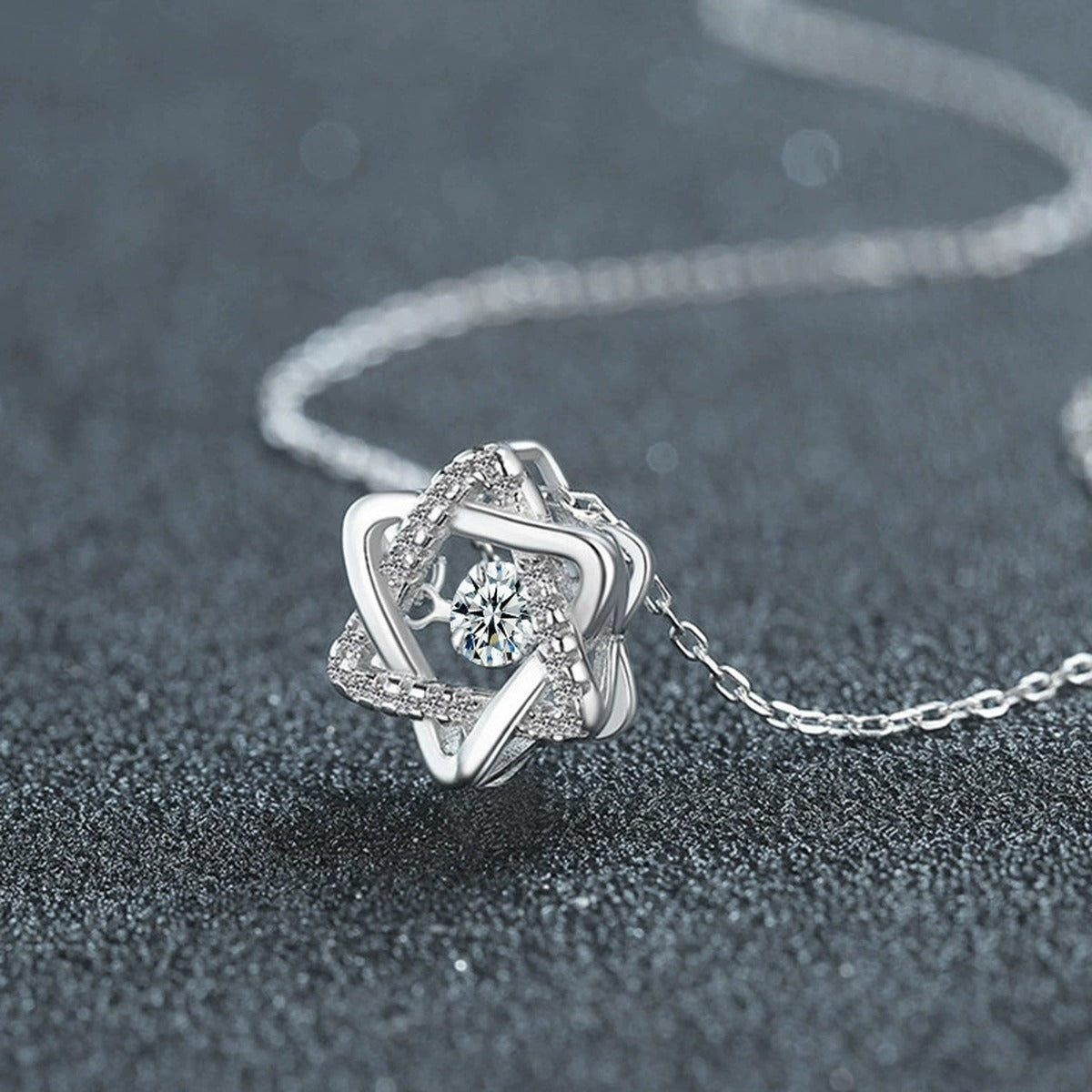 Six-Point Star Round Moissanite Necklace with CZ in Gold-Plated S925 sterling silver angled product detail view