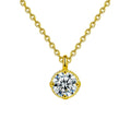 Round Halo Moissanite Solitaire Necklace in Gold-Plated S925 sterling silver white background front product view showing round moissanite solitaire edged by a slender polished halo