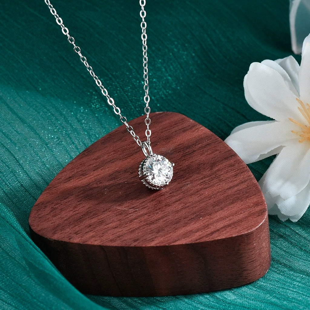 Round Halo Moissanite Solitaire Necklace in Gold-Plated S925 sterling silver angled product detail view