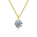 Six-Prong Round Moissanite Solitaire Necklace in Gold-Plated S925 sterling silver white background front product view showing six-prong round moissanite solitaire with an open, light-catching profile