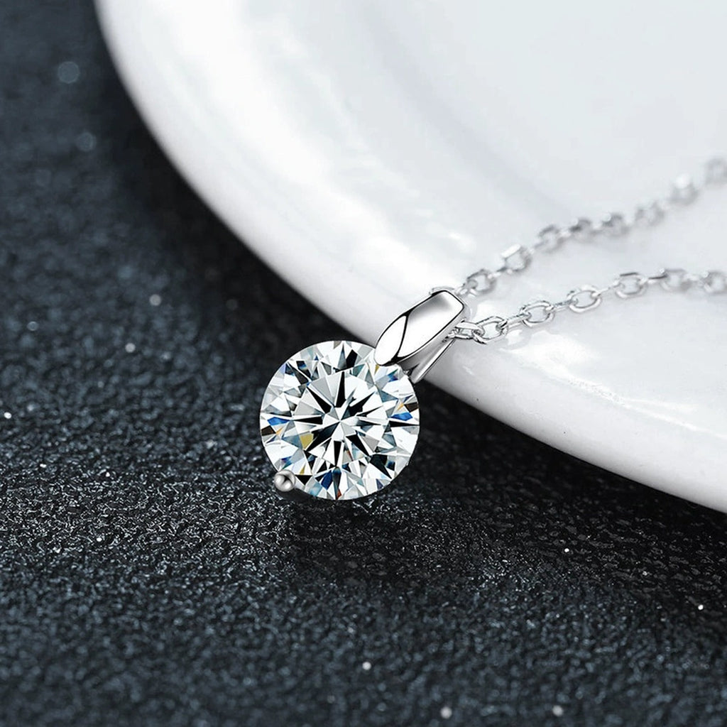 Six-Prong Round Moissanite Solitaire Necklace in Gold-Plated S925 sterling silver angled product detail view