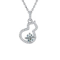 Gourd Round Moissanite Necklace with CZ in White Gold-Plated S925 sterling silver white background front product view showing open gourd-shaped pendant cradling a round moissanite with CZ accents