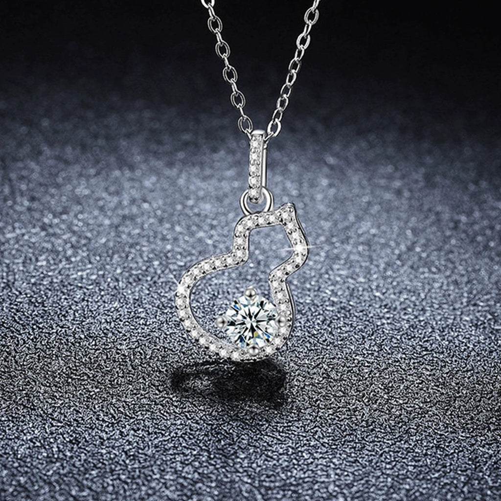 Gourd Round Moissanite Necklace with CZ in White Gold-Plated S925 sterling silver angled product detail view