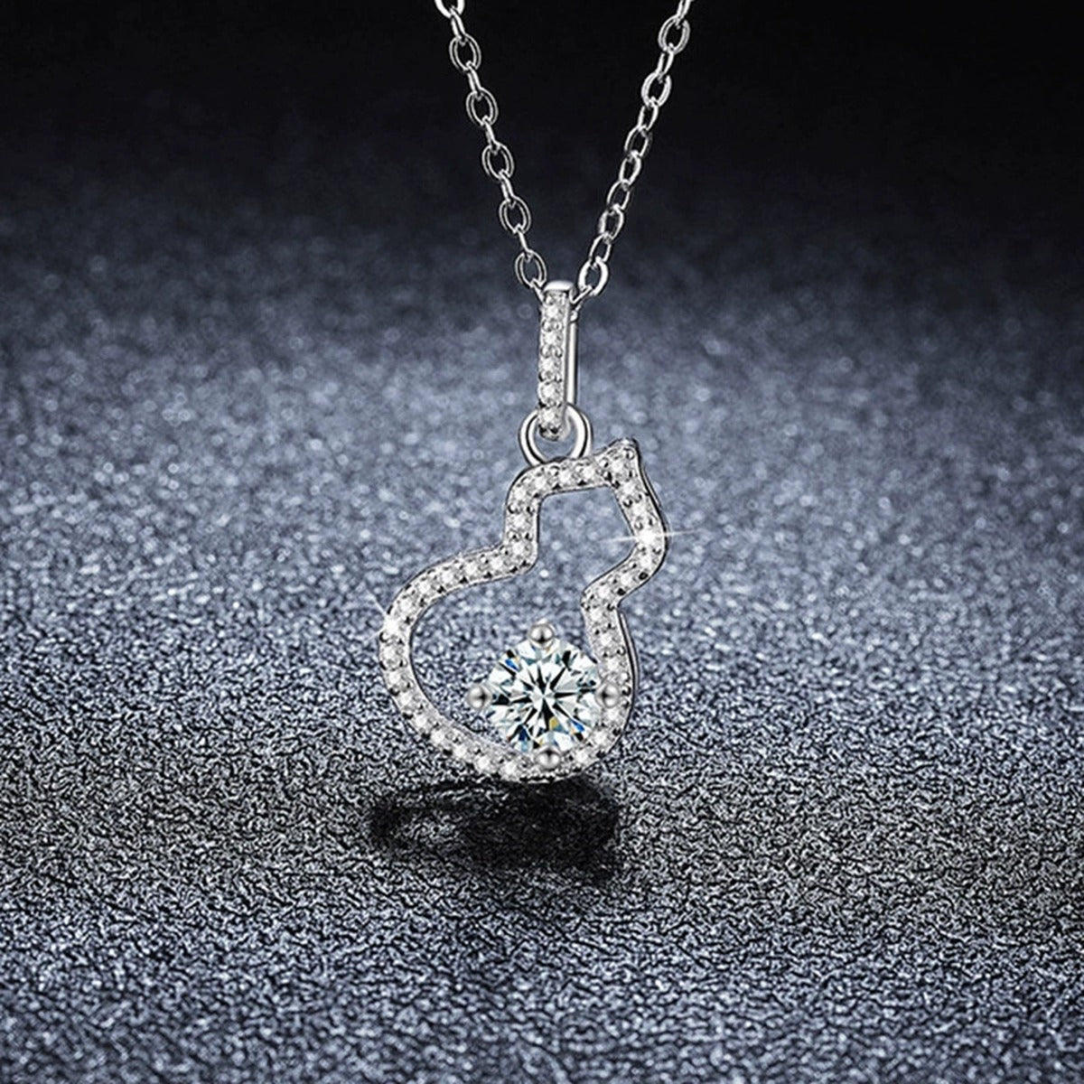 Gourd Round Moissanite Necklace with CZ in White Gold-Plated S925 sterling silver angled product detail view