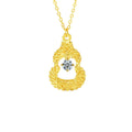 Gourd Round Moissanite Necklace in Gold-Plated S925 sterling silver white background product photo showing gourd pendant with a 0.3 ct round moissanite center
